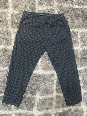 Zara Black Plaid Trousers with Subtle Yellow Accents